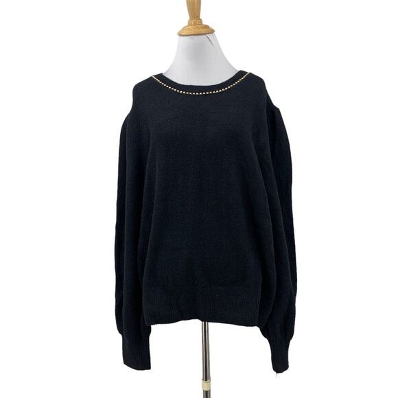 Draper James RSVP Sweater Womens XXL 2XL Black Fuzzy Embellished Neck Pullover - Picture 1 of 13